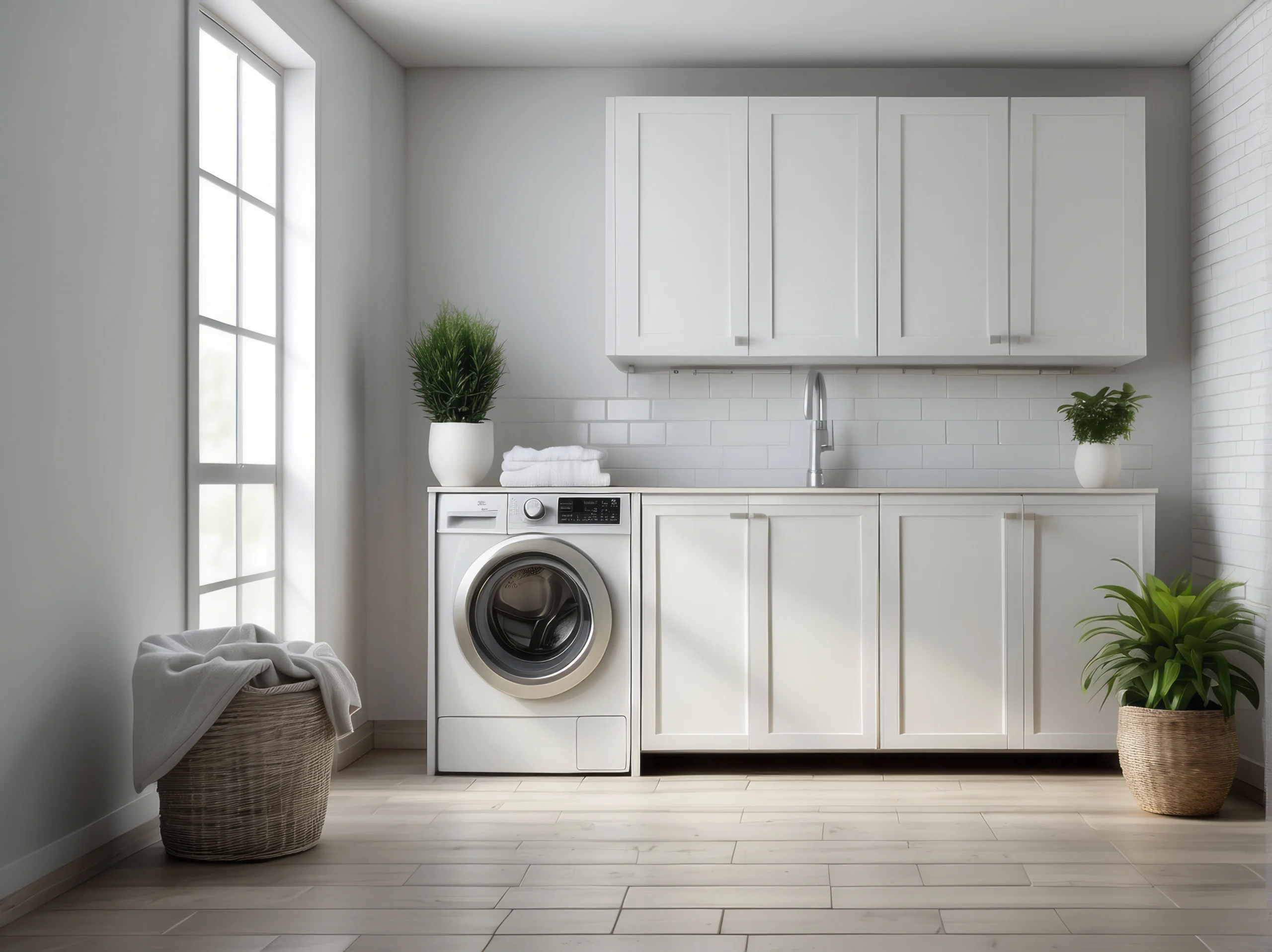 Professionally painted laundry room cabinets with a clean and cohesive look.